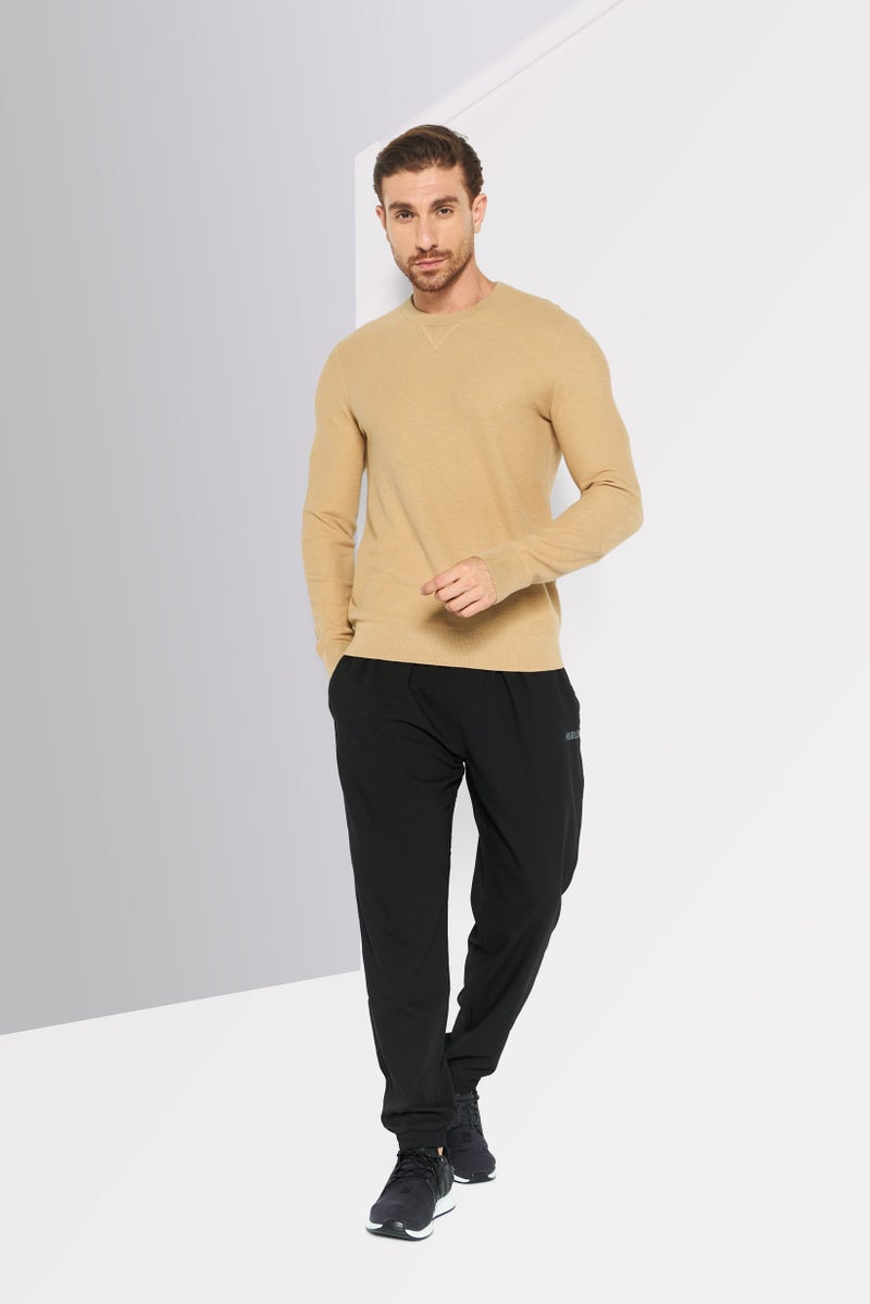 Michael Kors Men Crew Neck Long Sleeve Textured T-Shirt, Khaki  - Image 2