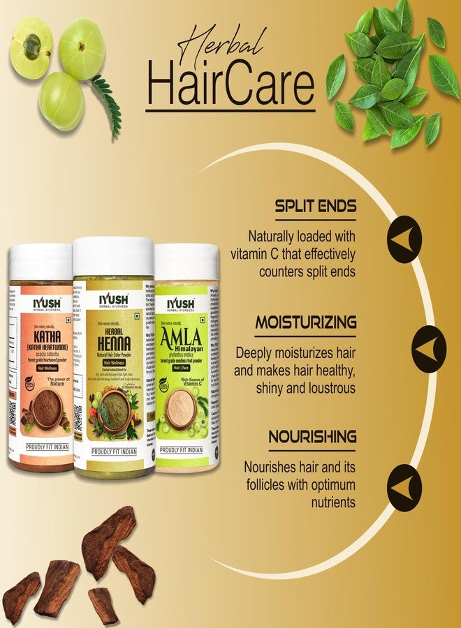 IYUSH Herbal Ayurveda Amla Powder with Katha Powder for Hair and Herbal Henna Powder for Hair Colour - 300gm | Natural Hair Colour | Hair Volume Powder | Hair Mask for Dry and Frizzy Hair | 100gm each - Image 4