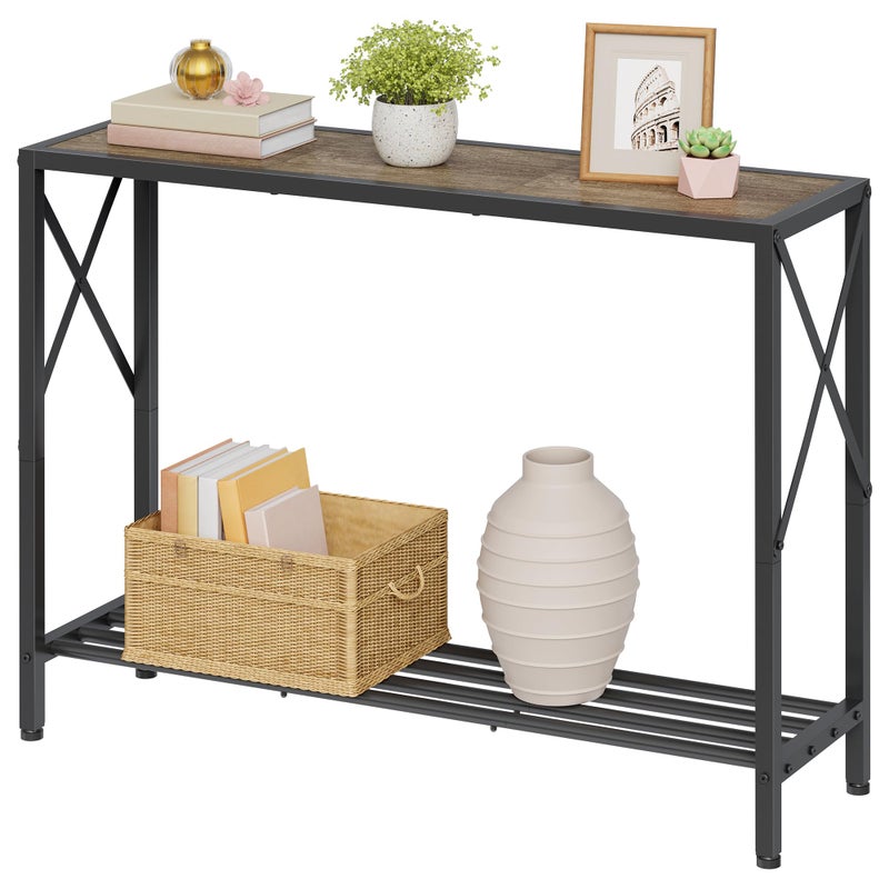 Tajsoon Console Table 41.8â€, 2-Tier Industrial entryway Table, Narrow Sofa Table with Shelves, Entrance Table for Entryway, Hallway, Living Room, Foyer, Corridor, Office, Grey & Black - Image 1
