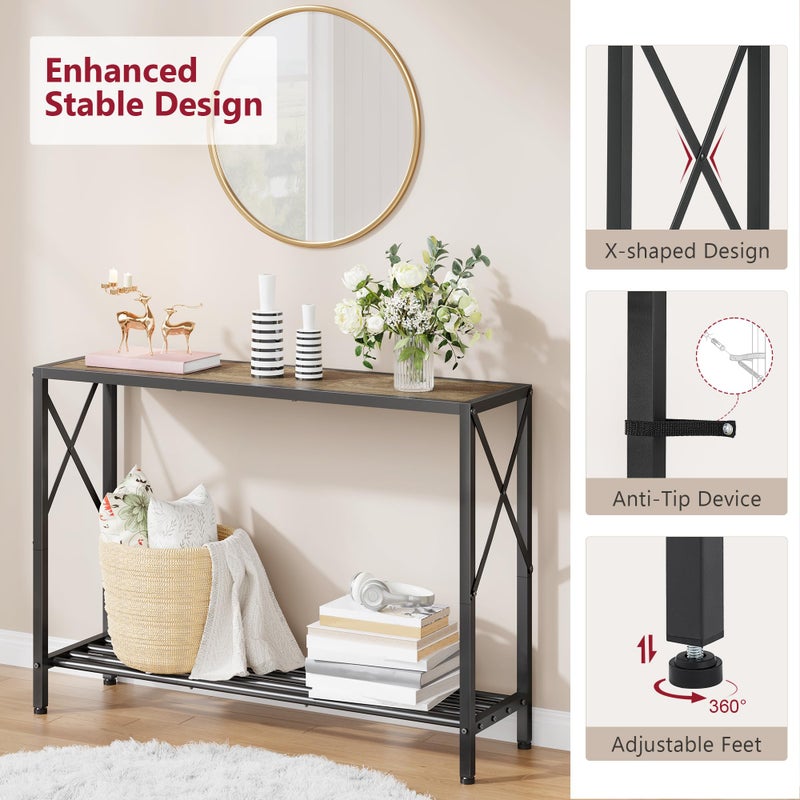 Tajsoon Console Table 41.8â€, 2-Tier Industrial entryway Table, Narrow Sofa Table with Shelves, Entrance Table for Entryway, Hallway, Living Room, Foyer, Corridor, Office, Grey & Black - Image 4