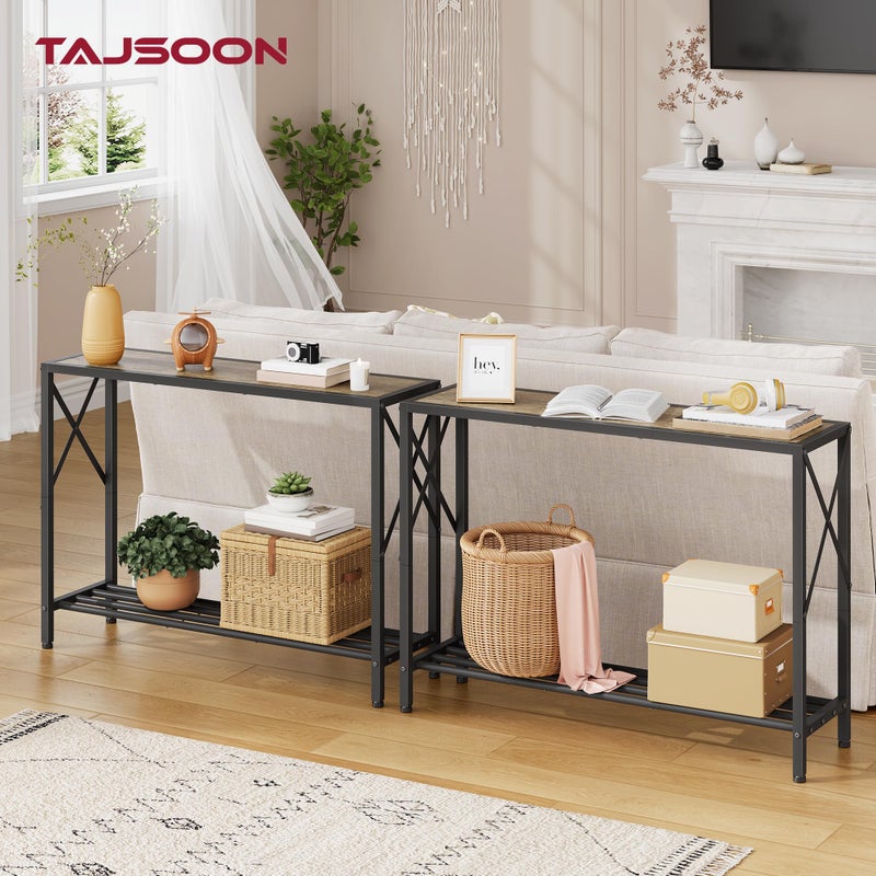 Tajsoon Console Table 41.8â€, 2-Tier Industrial entryway Table, Narrow Sofa Table with Shelves, Entrance Table for Entryway, Hallway, Living Room, Foyer, Corridor, Office, Grey & Black - Image 2