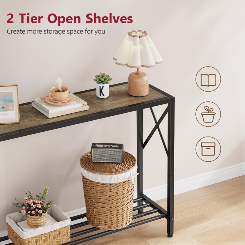 Tajsoon Console Table 41.8â€, 2-Tier Industrial entryway Table, Narrow Sofa Table with Shelves, Entrance Table for Entryway, Hallway, Living Room, Foyer, Corridor, Office, Grey & Black - Image 3