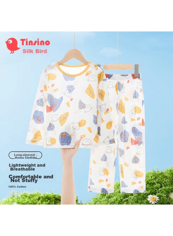 Tinsino Boys' Summer Pajamas, Long-sleeve Mesh Sleepwear , Amber Yellow, Size 110 - Image 1