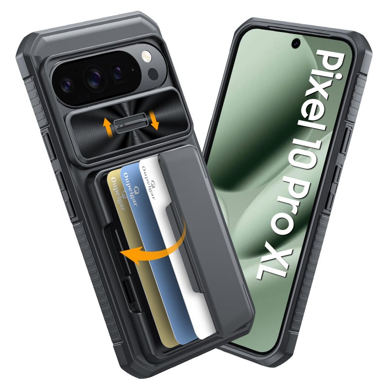 oupeigar for Google Pixel 10 Pro XL Case with Card Holder & RFID Blocking & Sliding Camera Cover & Kickstand Non-Slip Full-Body Shockproof Wallet Phone Case for Pixel 10 Pro XL (Black) - Image 1