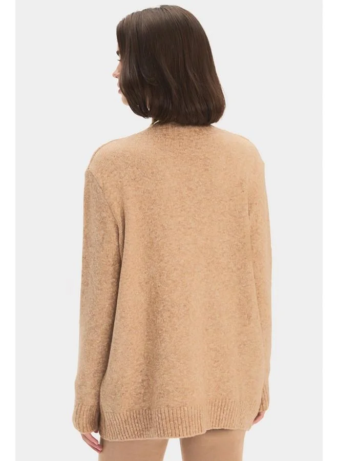 جون June Women Cotton Blend Wide Fit V-Neck Knitwear Sweater Mink