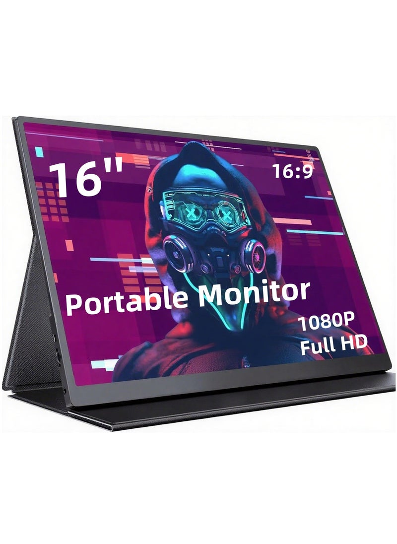 16" 1080p Portable Gaming Monitor - Slim Lightweight Dual USB C HDMI Display With Speakers for Laptop, Mac PC, Phone, PS4/5, Xbox, Switch