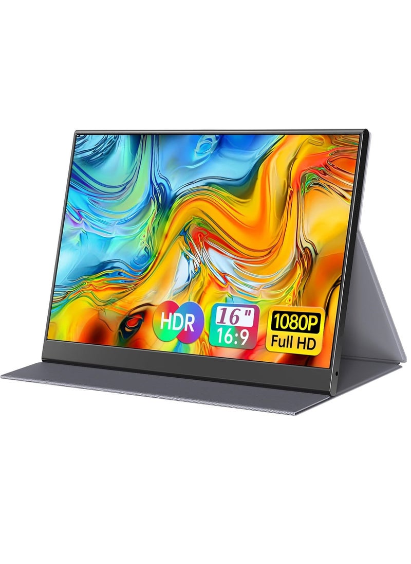 16" 1080p Portable Gaming Monitor - Slim Lightweight Dual USB C HDMI Display With Speakers for Laptop, Mac PC, Phone, PS4/5, Xbox, Switch