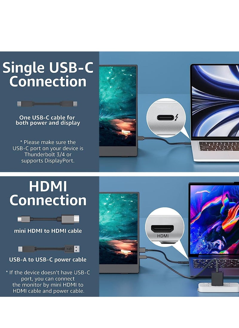 16" 1080p Portable Gaming Monitor - Slim Lightweight Dual USB C HDMI Display With Speakers for Laptop, Mac PC, Phone, PS4/5, Xbox, Switch