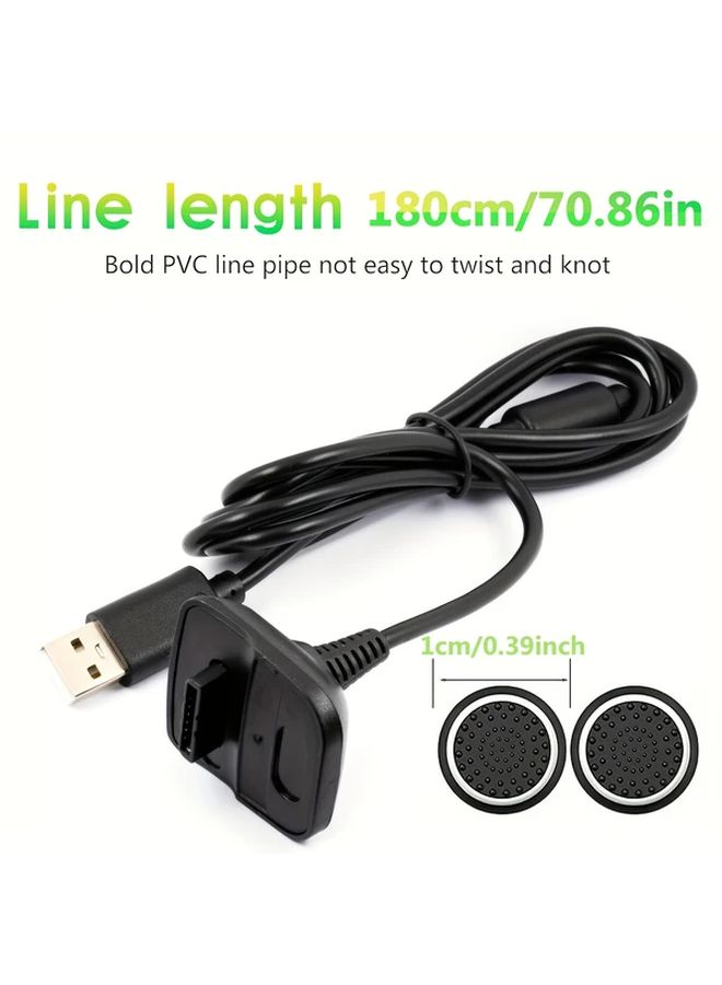كابل شحن USB لجهاز تحكم Xbox 360 قطعة واحدة مع 2 غطاء عصا تحكم مضيء - Image 2