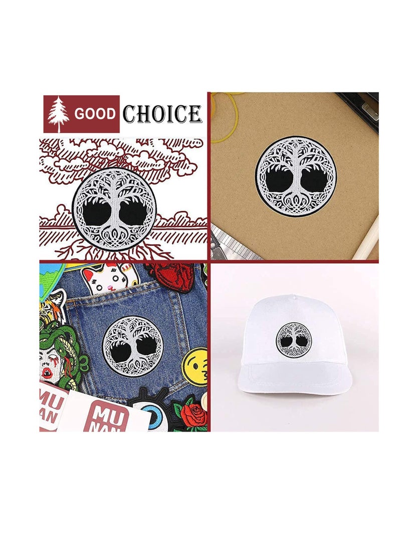 Tree of Life Embroidered Iron-On Patches for DIY Projects, Perfect for Clothing, Hats, and Jeans - Set of 2
