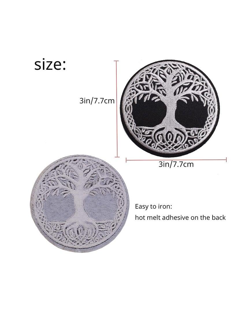 Tree of Life Embroidered Iron-On Patches for DIY Projects, Perfect for Clothing, Hats, and Jeans - Set of 2
