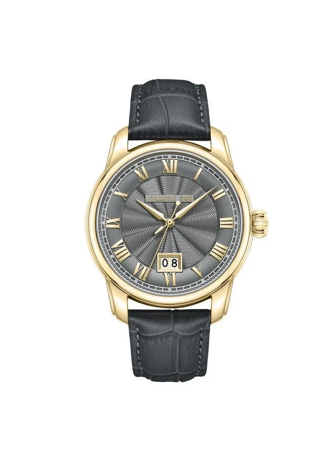 CERRUTI 1881 Balvano 41mm Men's Analog Watch with Grey Genuine Leather Strap