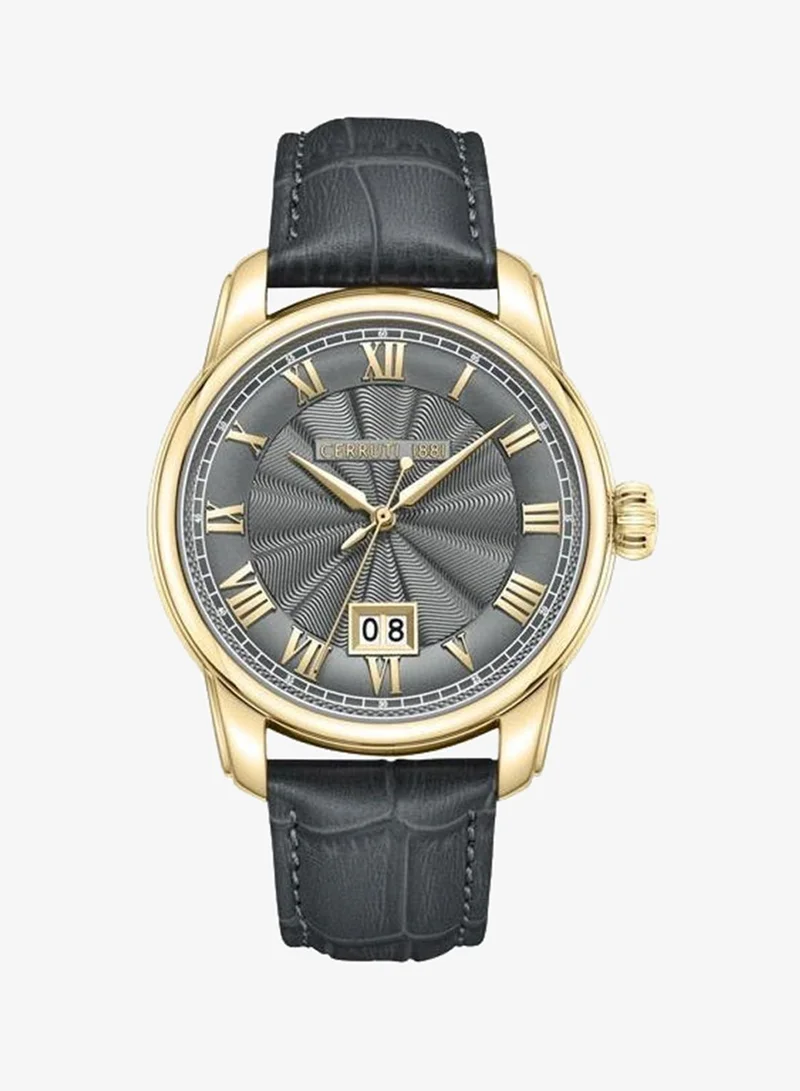 CERRUTI 1881 Balvano 41mm Men's Analog Watch with Grey Genuine Leather Strap