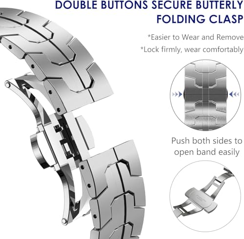 WINGLE Metal Band for Galaxy Watch Ultra Bands 47mm 2025/2024 Men Rugged Durable Armor Stainless Steel Samsung Galaxy Watch Ultra Band Classy Casual Business Bands Butterfly Folding Clasp, Silver - Image 4