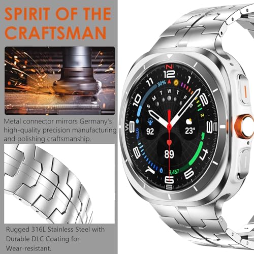 WINGLE Metal Band for Galaxy Watch Ultra Bands 47mm 2025/2024 Men Rugged Durable Armor Stainless Steel Samsung Galaxy Watch Ultra Band Classy Casual Business Bands Butterfly Folding Clasp, Silver - Image 3