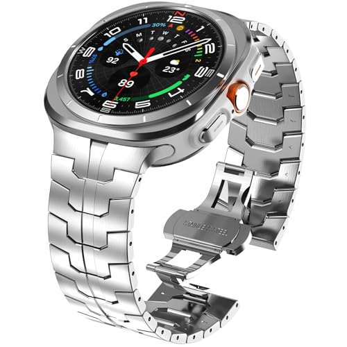 WINGLE Metal Band for Galaxy Watch Ultra Bands 47mm 2025/2024 Men Rugged Durable Armor Stainless Steel Samsung Galaxy Watch Ultra Band Classy Casual Business Bands Butterfly Folding Clasp, Silver - Image 1