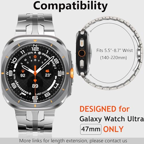 WINGLE Metal Band for Galaxy Watch Ultra Bands 47mm 2025/2024 Men Rugged Durable Armor Stainless Steel Samsung Galaxy Watch Ultra Band Classy Casual Business Bands Butterfly Folding Clasp, Silver - Image 5