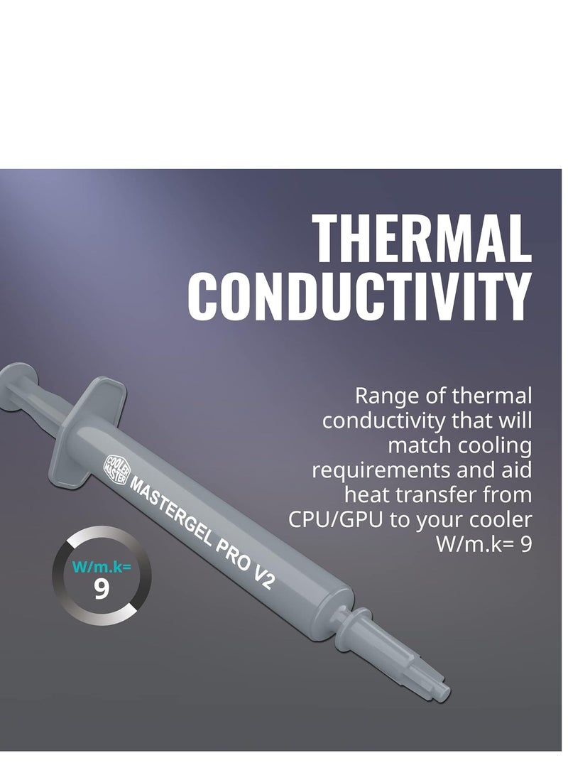 كولر ماستر مركب ماستر جل برو في 2 من كولر ماستر، مركب حراري عالي الاداء مع موصلية عالية لوحدة المعالجة المركزية-كارت الشاشة، وات بالمتر كلفن=9متر، مصمم لمبردات وحدة المعالجة المركزية وكارت الشاشة، 4-Pin - Image 2