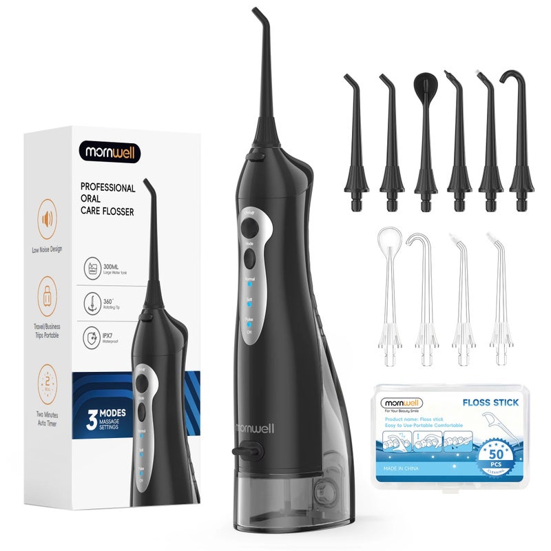 Mornwell D52 Portable Water Flosser USB Rechargeable 300ml 6 Jet Tips 3 Modes Teeth Cleaning for Travel Water Jet Toothpick - Image 1