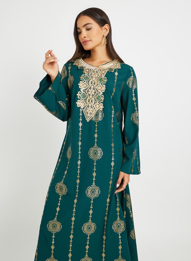 تايك تو جلابية طويلة بأكمام مطبوعة ودانتيل - Image 3