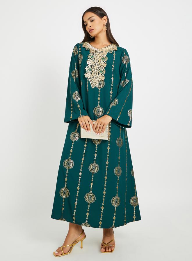 تايك تو جلابية طويلة بأكمام مطبوعة ودانتيل - Image 2