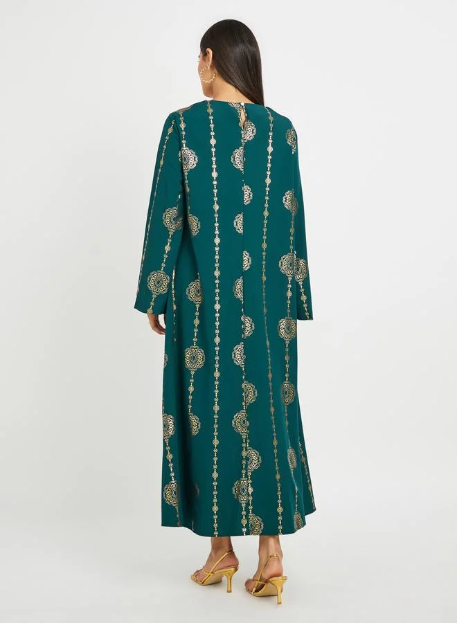 تايك تو Take Two Printed Lace Detail Long Sleeve A-Line Jalabiya