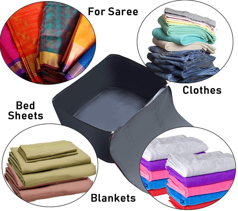 Kuber Industries Kuber Industries Large Lightweight Foldable Multipurpose Storage bag Cloth Organiser Travel Bag With Zippered Closure And Handle BlackHS43KUBMART26680 - Image 5