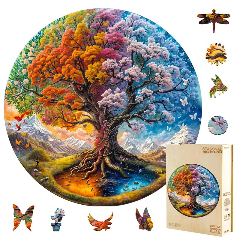 Jollitot Wooden Puzzles Adults Seasonal Tree of Life Wooden Puzzles 300 Pieces Unique Animal Shaped Wood Challenging Jigsaw Puzzles for Adults 134x134in - Image 3