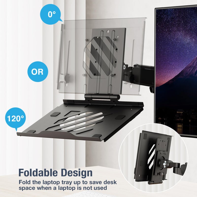 AVLT Adjustable Laptop Tray with Support for 120mm Fan Compatible with VESA 75x75 Monitor Arm - Fits Up to 17Inch Laptops - Weighs 4.41lbs, Black (Fan Not Included) - Image 5