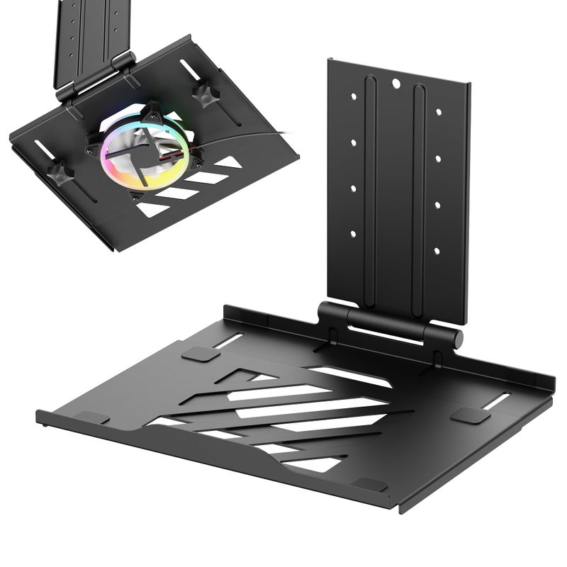 AVLT Adjustable Laptop Tray with Support for 120mm Fan Compatible with VESA 75x75 Monitor Arm - Fits Up to 17Inch Laptops - Weighs 4.41lbs, Black (Fan Not Included) - Image 1
