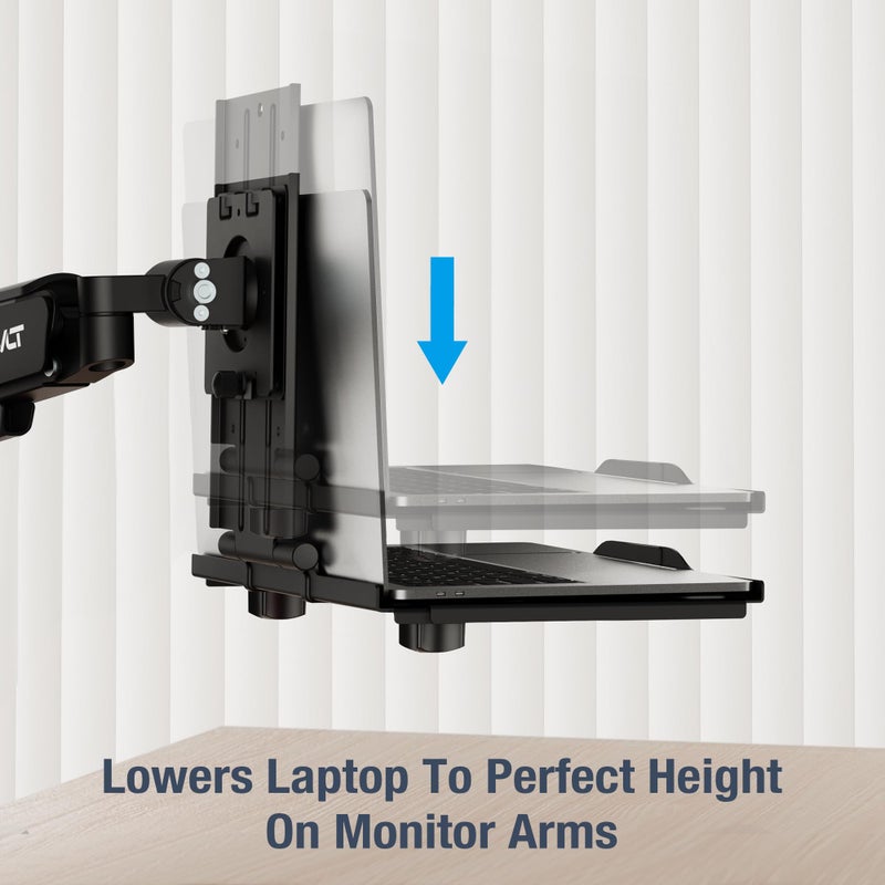 AVLT Adjustable Laptop Tray with Support for 120mm Fan Compatible with VESA 75x75 Monitor Arm - Fits Up to 17Inch Laptops - Weighs 4.41lbs, Black (Fan Not Included) - Image 3