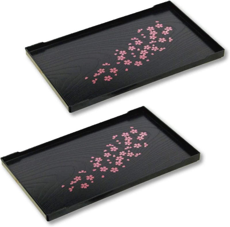 JapanBargain Set of 2 Japanese Trays Tea Tray Sushi Plate Small Snack Tray Tempura Tray Wood Grain Pattern Made in Japan 10x625 inch Black wSakura - Image 1