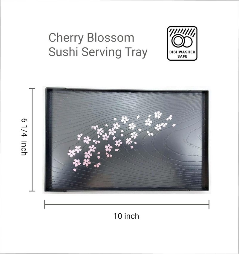 JapanBargain Set of 2 Japanese Trays Tea Tray Sushi Plate Small Snack Tray Tempura Tray Wood Grain Pattern Made in Japan 10x625 inch Black wSakura - Image 2
