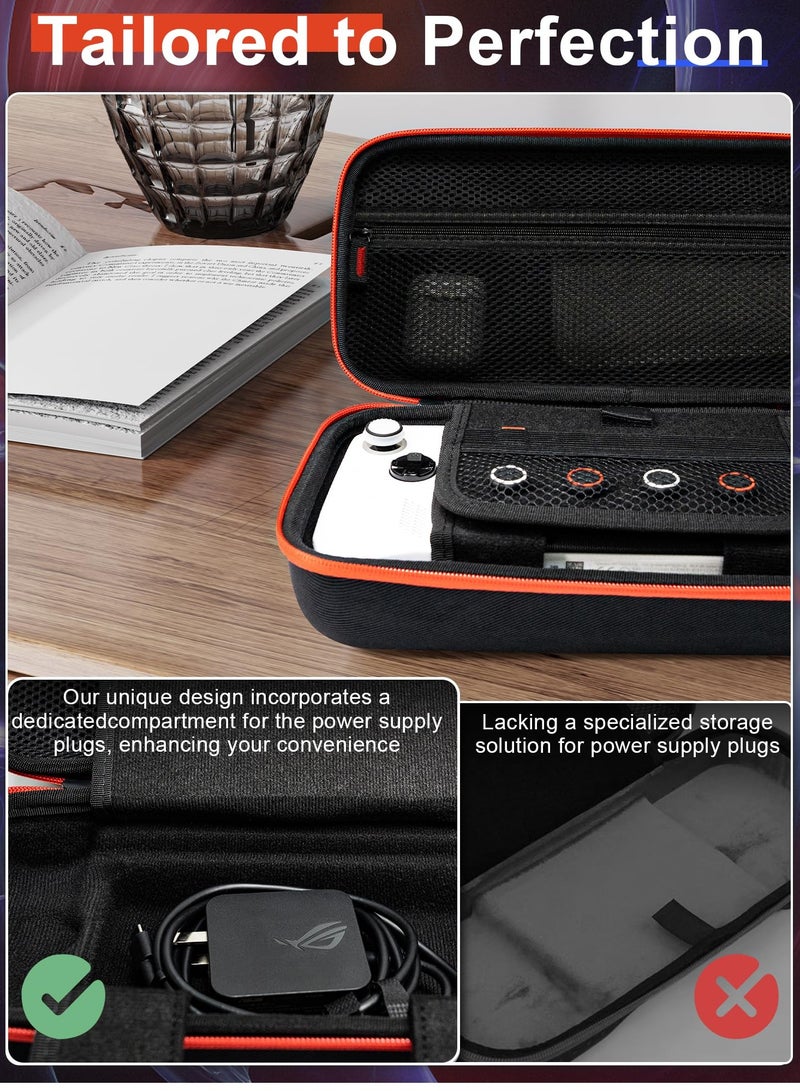 SYOSI Carrying Case for ROG Ally With Bracket Double Layer Zipper with Compartments Bright Hard Velvet Anti-Scratch Inner Layer Dustproof Dropproof Protection and Convenience for ROG Ally Black - Image 3