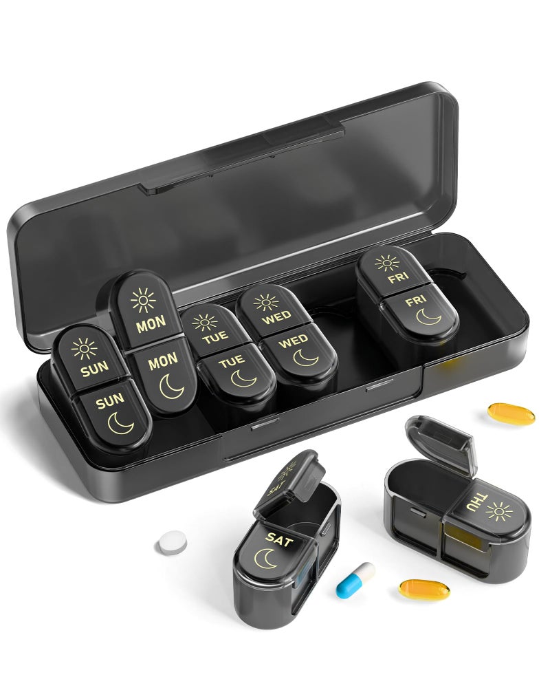 Pillex AM & PM Pill Organizer 7 Days, Weekly Pill Case 2 Times a Day, Pill Box 7 Day, Medicine Pill Organizer for Travel, Vitamins, Fish Oils, Supplements - Image 1