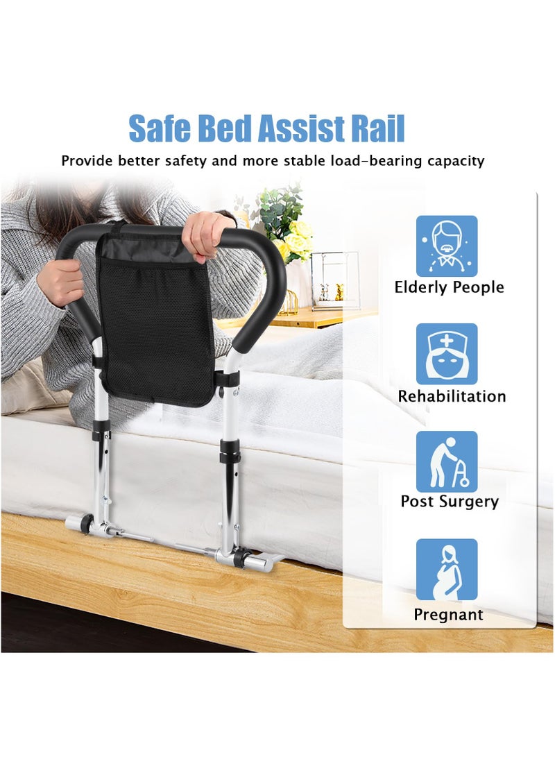 XiuWoo Bed Rails for Elderly Adults, 180°Foldable Bed Assist Rail for Seniors 2-Level Height Adjustable with Storage Pocket Safely Assist Handrail for Seniors, Pregnant Women, People in Need - Image 4