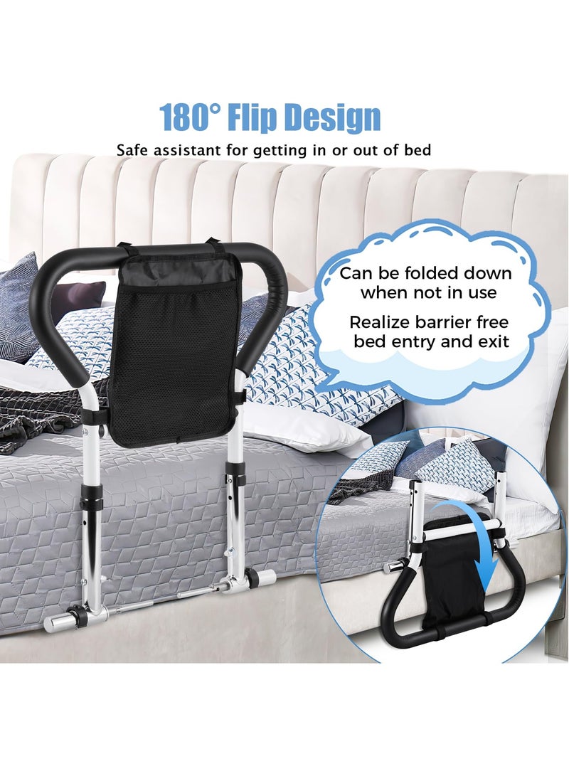 XiuWoo Bed Rails for Elderly Adults, 180°Foldable Bed Assist Rail for Seniors 2-Level Height Adjustable with Storage Pocket Safely Assist Handrail for Seniors, Pregnant Women, People in Need - Image 5