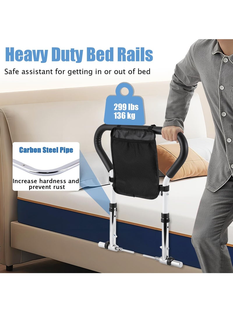 XiuWoo Bed Rails for Elderly Adults, 180°Foldable Bed Assist Rail for Seniors 2-Level Height Adjustable with Storage Pocket Safely Assist Handrail for Seniors, Pregnant Women, People in Need - Image 3