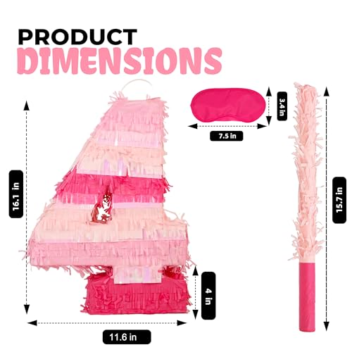 Birchio Pinks Number 4 Pinatas Bundle with a Blindfold and Bat161 x 116 x 4 Inches Perfect for Boys and Girls Birthday Party Supplies Pink Theme Birthday Decoration Pink Number 4 - Image 5