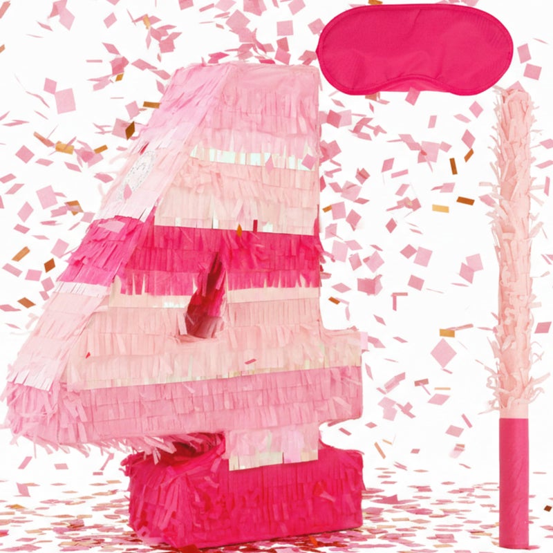 Birchio Pinks Number 4 Pinatas Bundle with a Blindfold and Bat161 x 116 x 4 Inches Perfect for Boys and Girls Birthday Party Supplies Pink Theme Birthday Decoration Pink Number 4 - Image 3