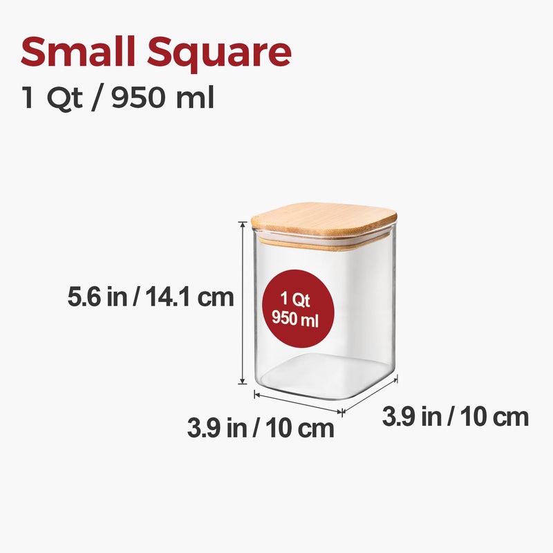 KTMAMA 1Qt Airtight Glass Canisters with Bamboo Lid, Square Pantry Storage Containers for Coffee, Cookie, Candy, Snack, Nuts, Dry Goods - Kitchen & Pantry Organizers and Storage Containers 4 pack - Image 2