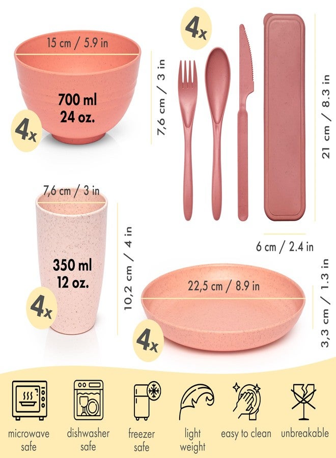 FOODLE طقم أواني طعام من قش القمح من فودل - خالٍ من مادة BPA ومُختبر للسلامة - أطباق غير قابلة للكسر، آمنة للاستخدام في الميكروويف وغسالة الصحون - أطقم أطباق وأوعية للأطفال الصغار - أساسيات غرف سكن الطالبات - لأربعة أشخاص - Image 2