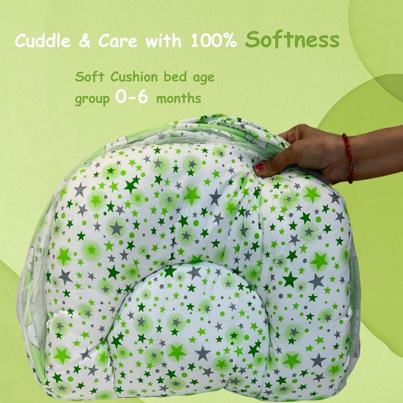 Fareto Combo of Baby Bed with Net | Carry Bag | 4 Pcs Bedding Set (0-6 Months, Baby Size, Cotton) (Green Sheep) - Image 5