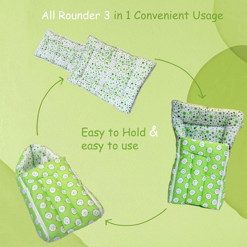 Fareto Combo of Baby Bed with Net | Carry Bag | 4 Pcs Bedding Set (0-6 Months, Baby Size, Cotton) (Green Sheep) - Image 4