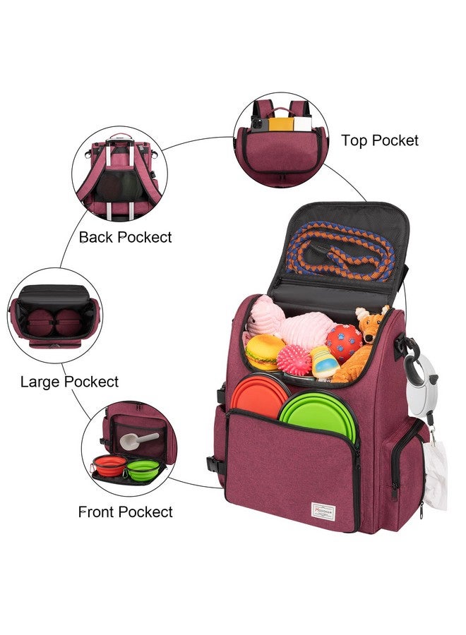 Modoker Dog Travel Bag Backpack, Airline Approved Pet Accessories Organizer for Dog and Cat with Shoulder Strap, 2 Dog Food Storage Containers, 2 Collapsible Dog Bowls,1 Pet Mat, Rose Red - Image 3