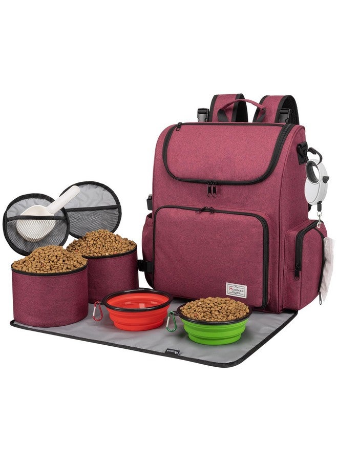 Modoker Dog Travel Bag Backpack, Airline Approved Pet Accessories Organizer for Dog and Cat with Shoulder Strap, 2 Dog Food Storage Containers, 2 Collapsible Dog Bowls,1 Pet Mat, Rose Red - Image 1