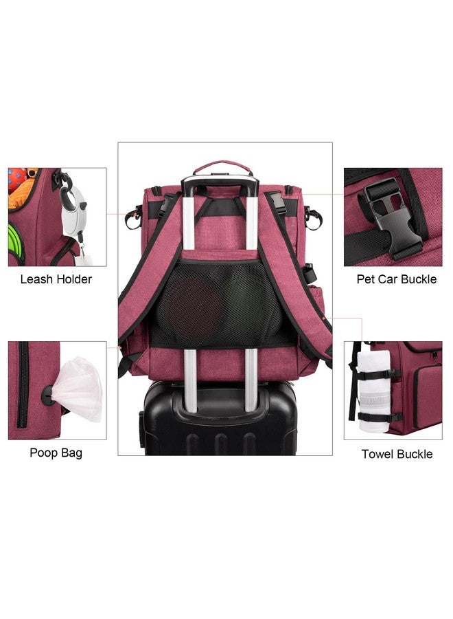 Modoker Dog Travel Bag Backpack, Airline Approved Pet Accessories Organizer for Dog and Cat with Shoulder Strap, 2 Dog Food Storage Containers, 2 Collapsible Dog Bowls,1 Pet Mat, Rose Red - Image 5