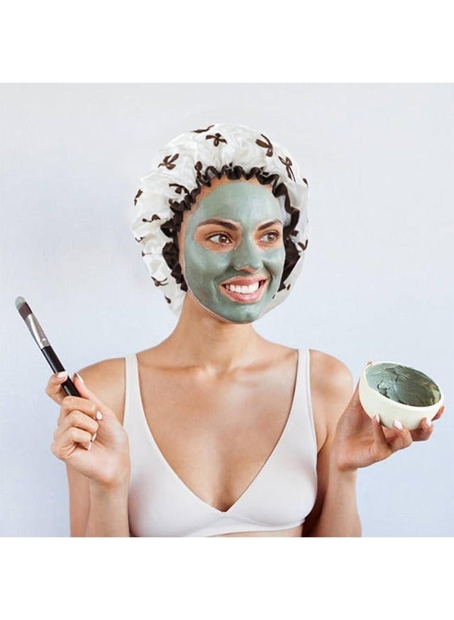 4 قطع أغطية دش مزدوجة مقاومة للماء أغطية حمام مرنة قابلة لإعادة الاستخدام مع طباعة تصميم قبعات دش قبعات حمام للنساء والفتيات مثالية للاستحمام المنزلي، صالونات التجميل العلاج، جلسات سبا، أقنعة الشعر المنزلية، حمامات الحمامات الساخنة، حمامات السفر، استخدام حمام السباحة والحماية من صبغ الشعر - Image 5