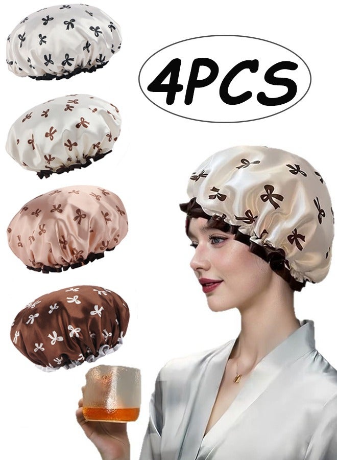 4 قطع أغطية دش مزدوجة مقاومة للماء أغطية حمام مرنة قابلة لإعادة الاستخدام مع طباعة تصميم قبعات دش قبعات حمام للنساء والفتيات مثالية للاستحمام المنزلي، صالونات التجميل العلاج، جلسات سبا، أقنعة الشعر المنزلية، حمامات الحمامات الساخنة، حمامات السفر، استخدام حمام السباحة والحماية من صبغ الشعر - Image 1