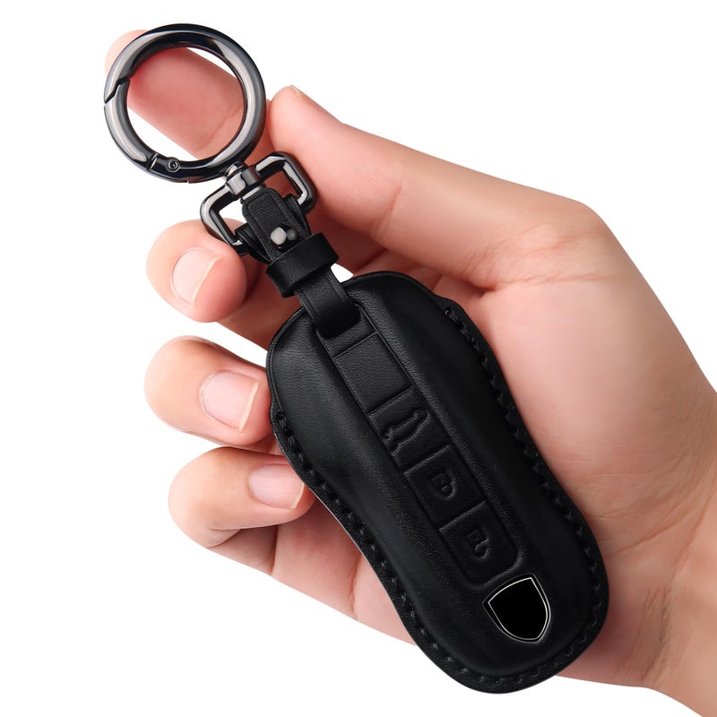 Tukellen for Porsche Leather Key Fob Cover with Keychain Key Shell Compatible with 20202023 Panamera Cayenne Macan 918Black